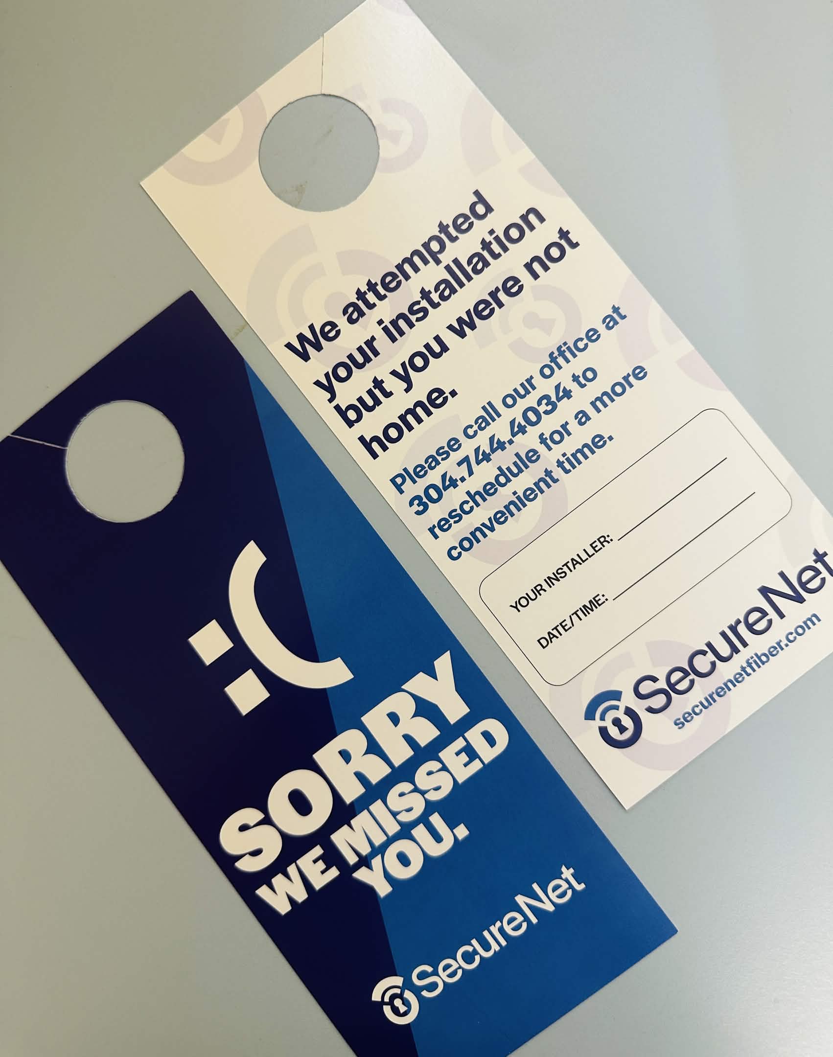 Door hanger, front and back