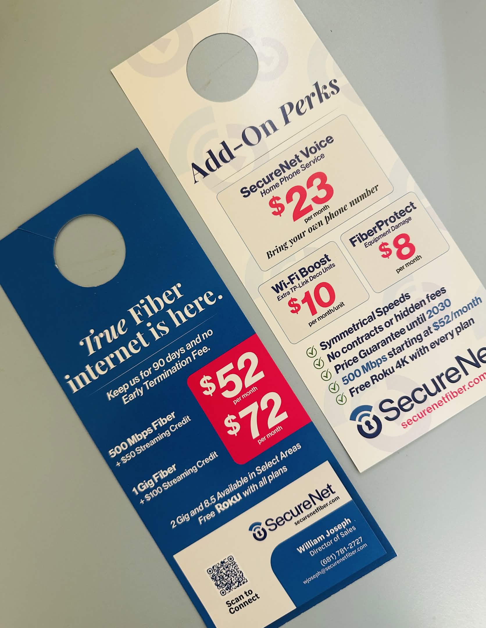 Door hanger, front and back